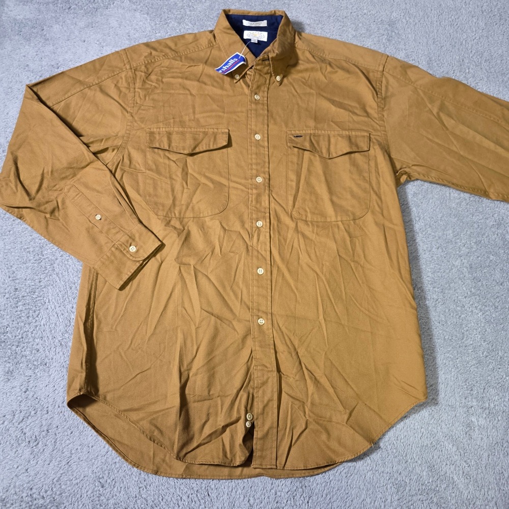 Eagle Shirtmakers Mens Medium Button Down Shirt Khaki Tan Flap Pockets Cotton